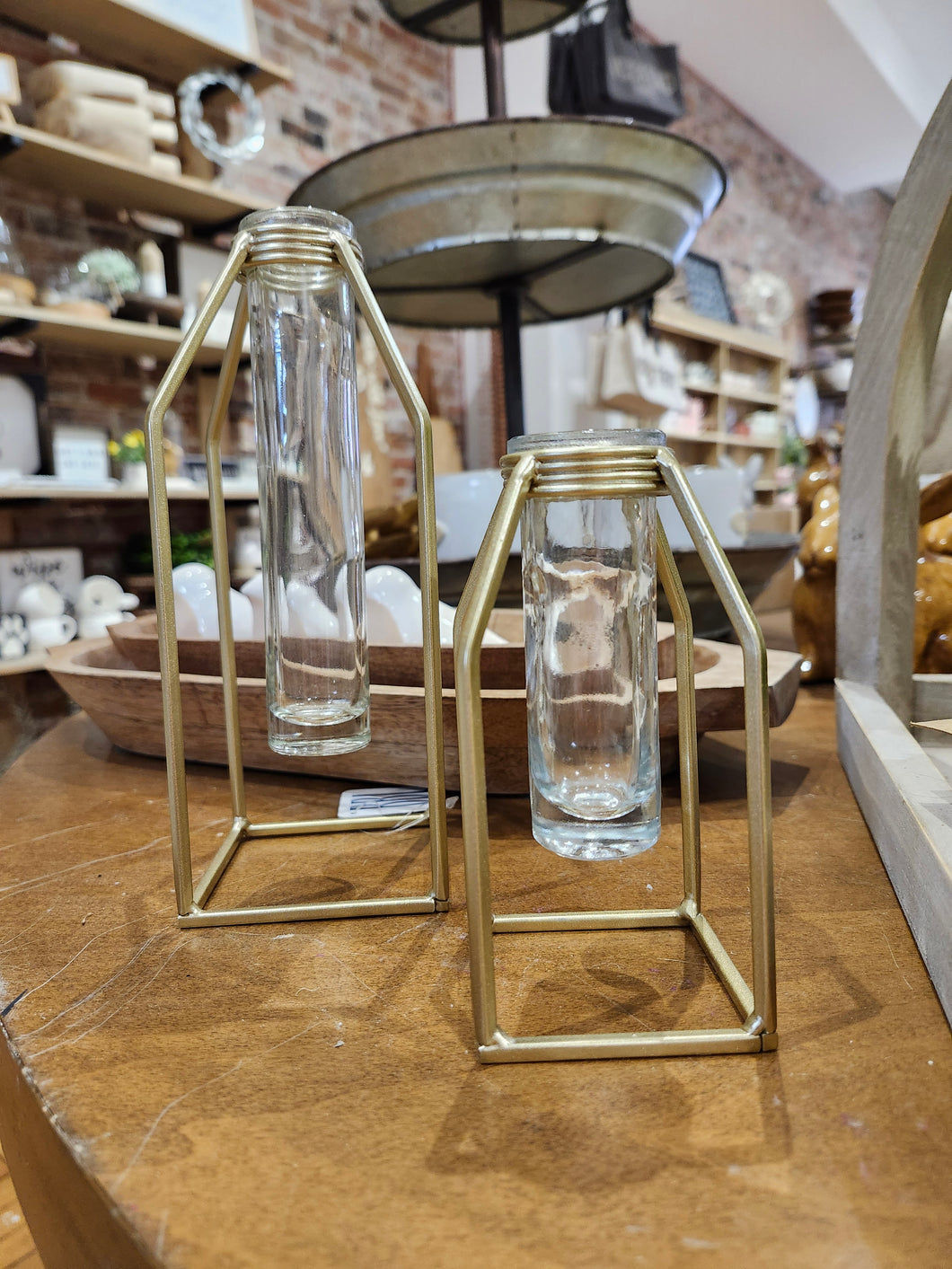 Gold Iron Stand with Tube Glass