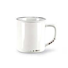 Load image into Gallery viewer, white enamel mug with black details