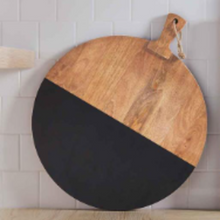 Load image into Gallery viewer, Wood and Black Round Serving Board