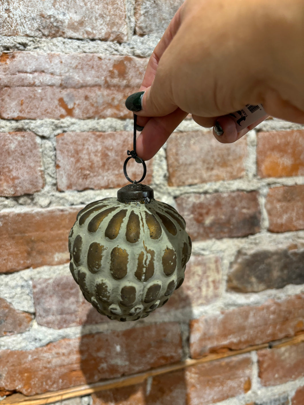 Patinaed Cone Ornament - Golden Green