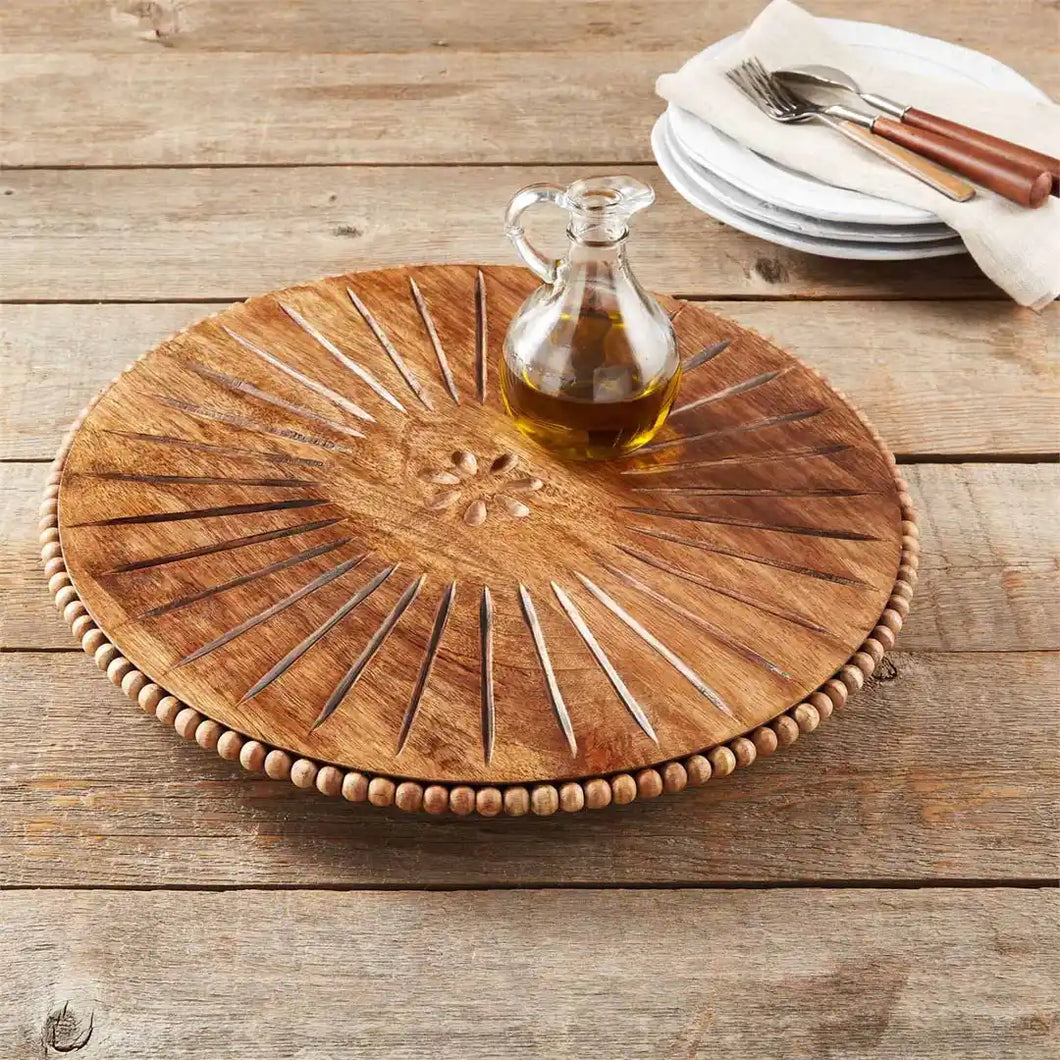 Beaded Wood Carved Lazy Susan