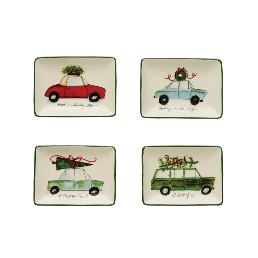 Stoneware Dish with Car and Holiday Saying