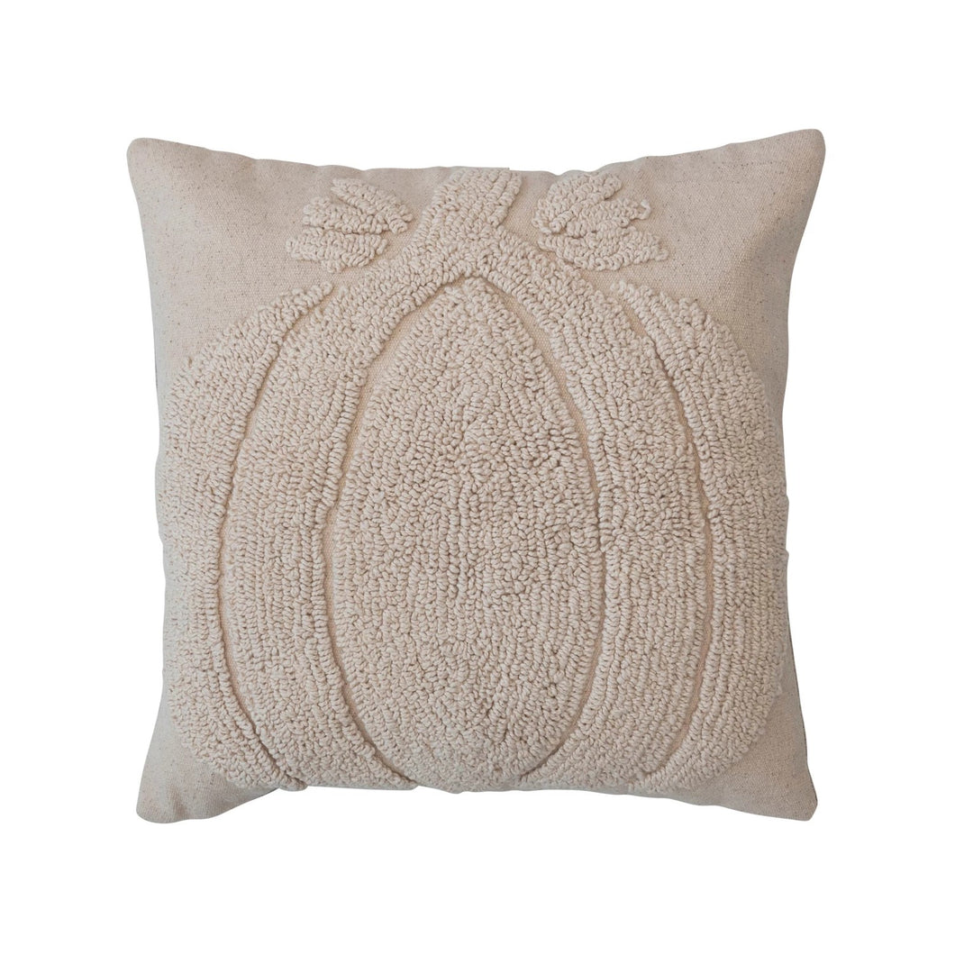 Cotton Slub Tufted Pillow with Pumpkin