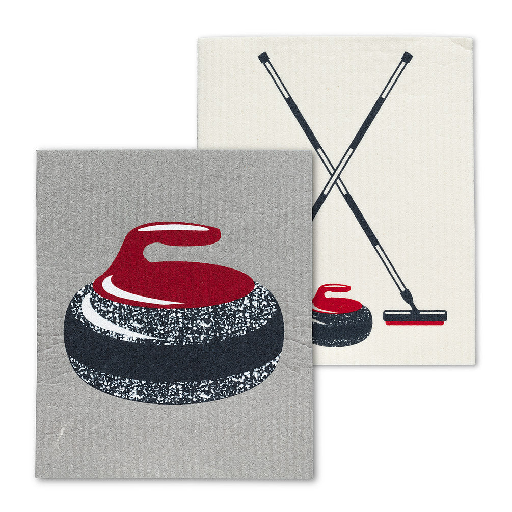 Curling Rock and Brooms Swedish Dishcloths