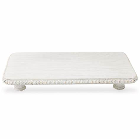 Beaded Wood Tray- Vintage White