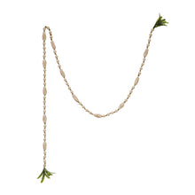Load image into Gallery viewer, 72&quot;L Paulownia Wood Bead Garland with Faux Greenery Tassels, Antique White
