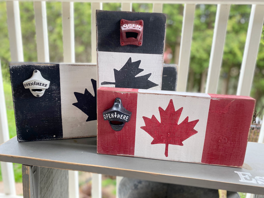 Handcrafted Wood Beer Opener- Canada Flag