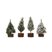Load image into Gallery viewer, Faux Pine Tree with Wood Base - Snow Finish
