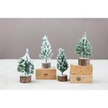 Load image into Gallery viewer, Faux Pine Tree with Wood Base - Snow Finish
