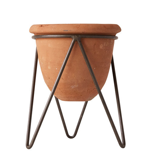 Planter- Terra Cotta with Metal Stand