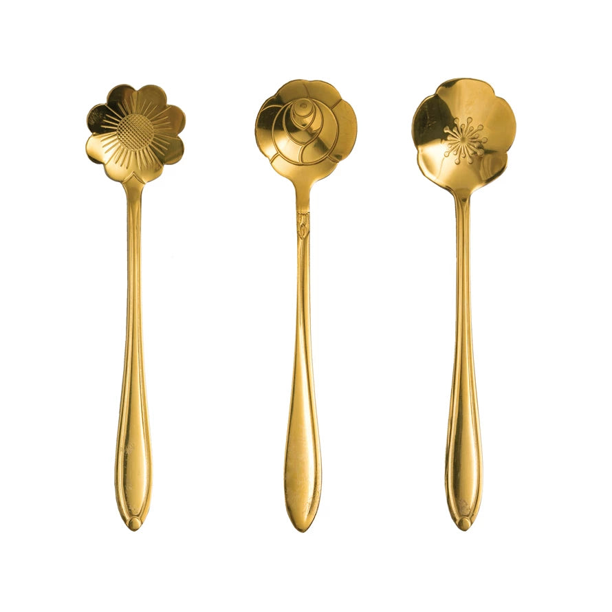 Gold Flower Spoons Set