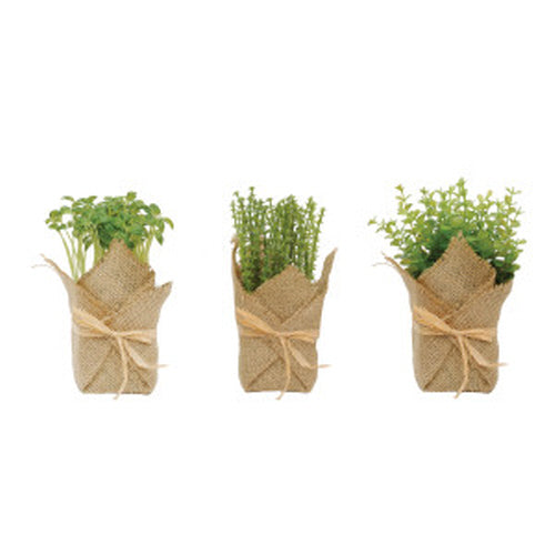 Faux potted herb in Burlap