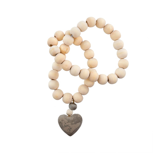 natural wooden prayer beads with heart pendant